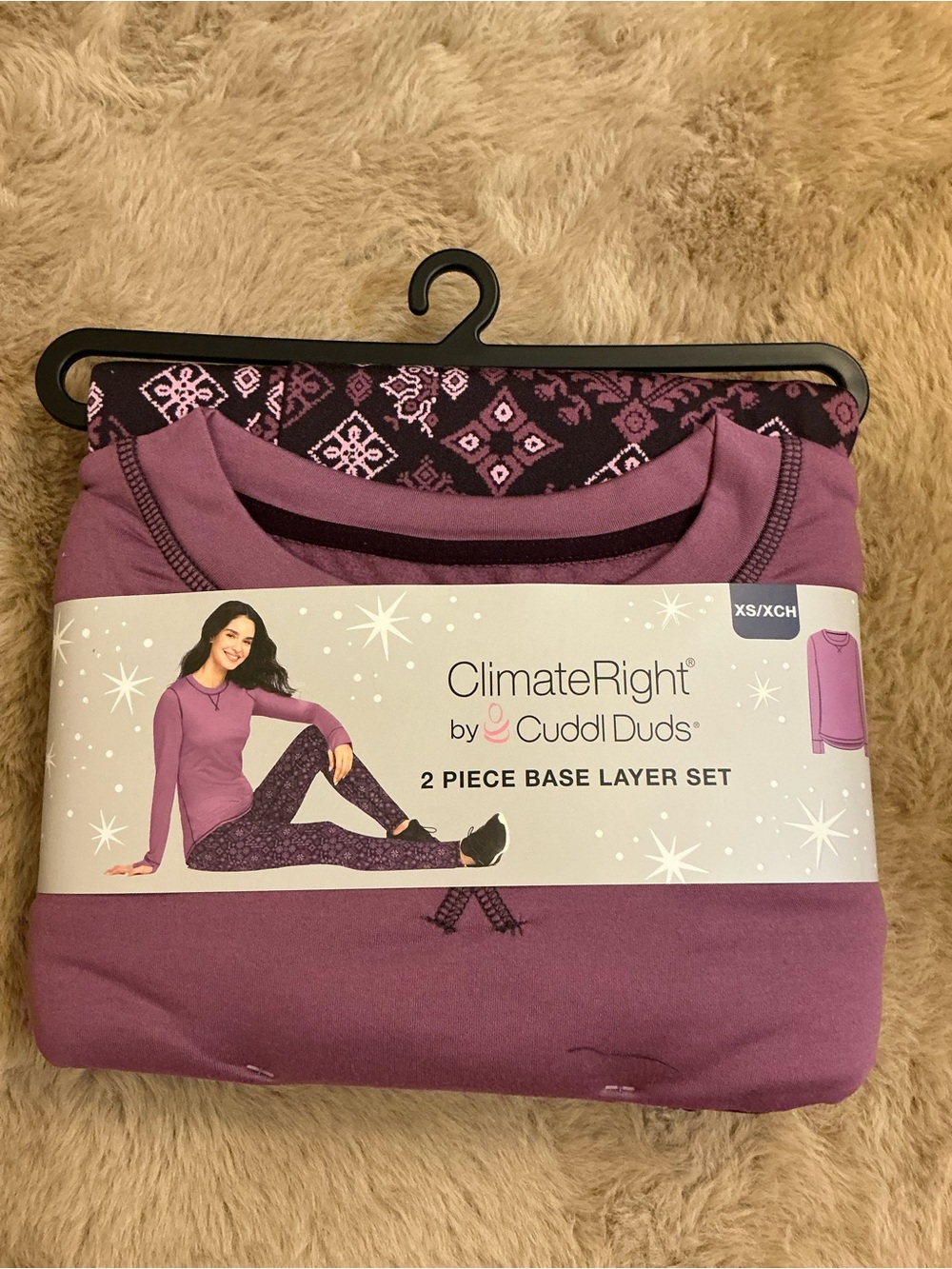 NWT ClimateRight by Cuddl Duds 2-Piece Base Layer Thermal Set Purple XS
